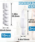 Front view of white plastic oxygen tube swivel connector; 2-piece nasal cannula tubing support set.