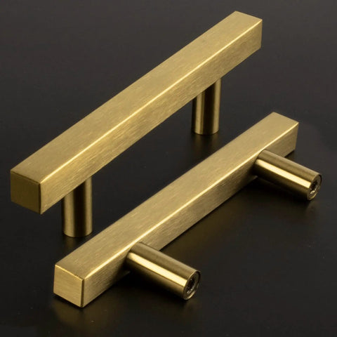 Gold Cabinet Pulls 5 Pack Brushed Brass T Bar Handles For Kitchen Cabinets And Drawer Upgrades, 3 Inch Center Hole, Stainless Steel