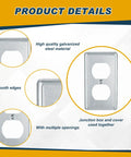 4 Pack Metal Electrical Box Covers 4x2 Inch Rectangular Receptacle Covers For Exposed Outlets Heavy Duty Galvanized Steel Duplex Junction Caps Durable Wall Box Covers, shown with smooth edges and multiple openings.