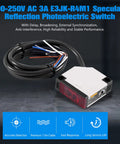 Specular Reflection Photoelectric Sensor Switch 90 To 250V AC 3A Rugged Outdoor Proximity Switch with detection features.