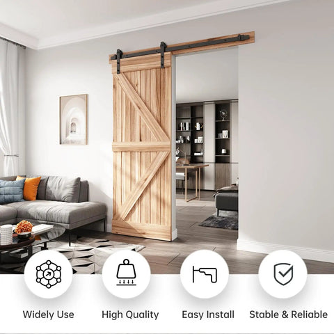 4 Ft Sliding Barn Door Hardware Track Kit For 24 Inch Wide Single Door, Ultra Quiet Glide, steel black powder coat install