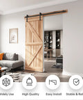 Living room with 5 Ft Sliding Barn Door Hardware Track Kit With Straight Pulley For Quiet Glide And Easy Install.