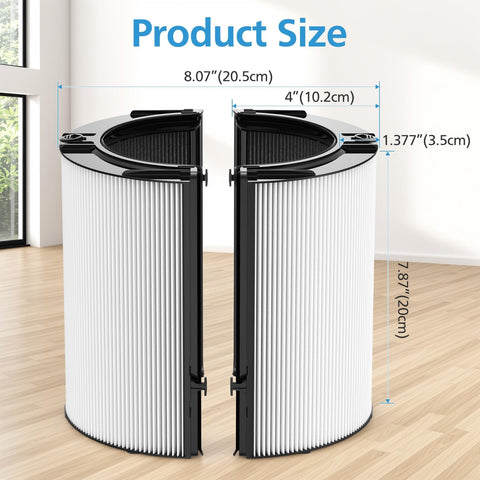 2 Pack 360 Degree Glass HEPA And Activated Carbon Filter Replacement size dimensions for HP1 HP2 TP09 HP4A PH01 PC1 Air Purifiers