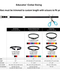 Educator collar sizing guide for 3-4 Inch Biothane Bungee Dog Training Collar Strap For Educator Receivers ME-300 ET-300 ET-400 EZ-900 PE-900 PG-300 fits small and medium dogs, showing different sizes and colors.