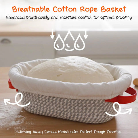 All In One Sourdough Starter Kit With 9 Inch Round And 11 Inch Oval Banneton Proofing Baskets in cotton rope with dough proofing