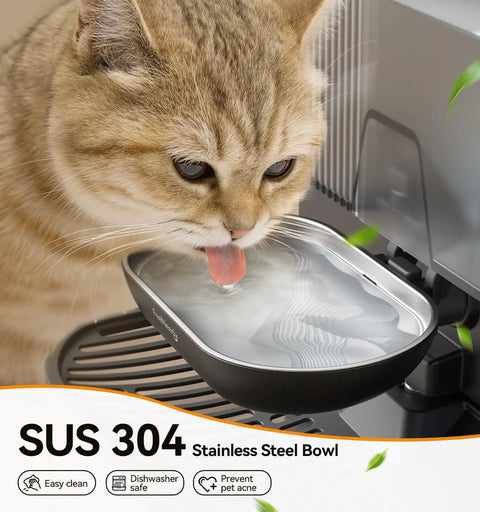 Cat drinking from Wireless Cat Water Fountain With No Filters And Wastewater Separation, 3.5L Stainless Steel Bowl