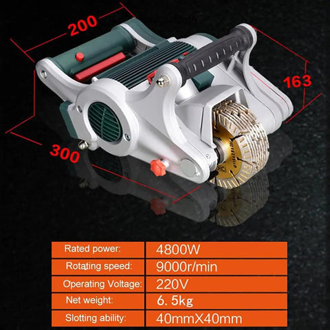Dust Free Wall Groove Cutter With 9000 RPM Motor, 4800W Copper Wire Power, Beefy Magnesium Alloy Body on black background