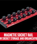 Deep 3/8 Inch Drive Socket Set, 12 Piece, 6 Point High Torque Sockets With Magnetic Rail on display