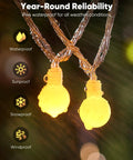 Close-up of Globe String Lights 33 Feet With 100 LED Bulbs Warm White Fairy Lights showing waterproof and weatherproof features.