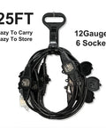 Heavy Duty 25Ft Power Extension Cord With 7 Evenly Spaced Outlets, 16 Gauge SJTW Cable From Male NEMA 5 15P To Female Connector