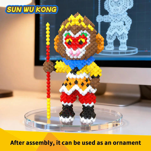 Monkey King Building Blocks Set Inspired by Chinese Mythology Epic 557 Piece STEM Educational Toy for Teens and Adults 14 Plus displayed as ornament