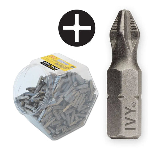 No 2 Phillips Ribbed Insert Bit 1 Inch For Impact Plus Heavy Duty Torque Ready Cam Out Resistant S2 Tool Steel, jar of bits