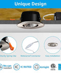 3 Inch Gimbal LED Recessed Lights With J-Box, 7W, Dimmable, CRI 90 Plus, Airtight Angled Eyeball Recessed Lighting, Satin Nickel Finish