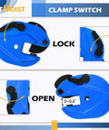 FitHoist blue vertical plate clamp for lifting and transporting; 0.8-ton capacity, 0.6-in jaw opening.