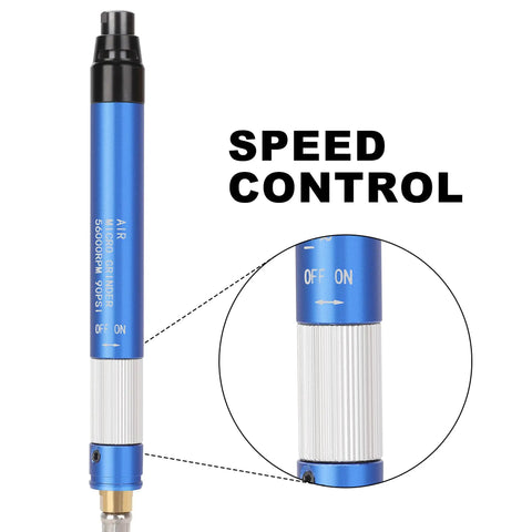 Close-up of speed control on Professional Grade Heavy Duty 1/8 Inch Pneumatic Air Die Grinder Kit With 55 Foot Flex Hose.