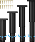 Black adjustable metal furniture legs set of four from 5.12 to 9.45 inches with screws for sofa, cabinet, and table support.