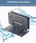 Rock Solid Matte Black Glass Door Hinges Heavy Duty 304 Stainless Steel 90 Degree single side bathroom glass clamp with water splash.