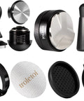 7 Piece Espresso Tools Kit For 54mm Breville Portafilters Includes 53.3mm Tamper Distributor Puck Screen Dosing Funnel WDT Tool