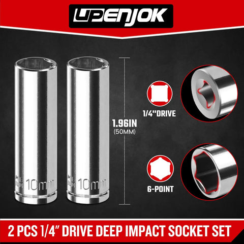 Built Tough Two Piece One Quarter Inch Drive Ten Millimeter Deep Socket Set Chrome Vanadium Steel with high torque design