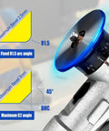 Close-up of Heavy Duty Mini Pneumatic Chamfering Tool showing fixed R1.5 arc angle and maximum bevel details for precision edge.