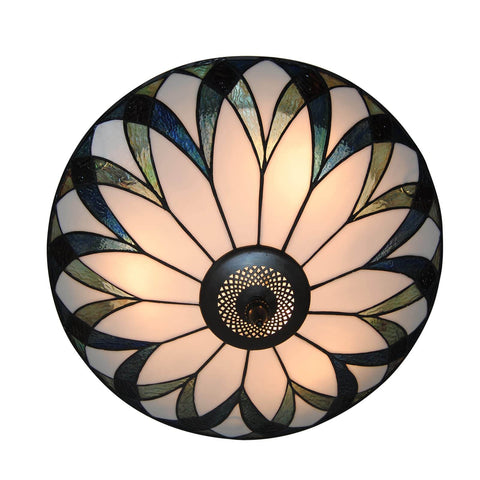 Vintage Stained Glass Ceiling Light 18-Inch Flush Mount Fixture With Bowl Shade, Classic Vibe, Cozy Glow, Durable Glass Lamp For Living Room
