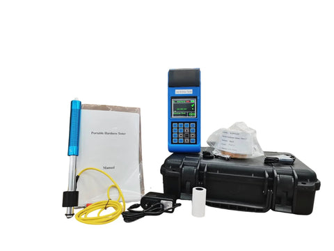 Portable Digital Leeb Rebound Hardness Tester With G Probe features clear TFT display, manual, and case for heavy duty steel projects.