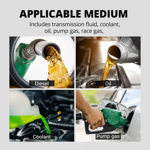 Diesel, oil, coolant, and pump gas applicable mediums for 6AN PTFE Fuel Line Kit With Stainless Braided Hose 5.8ft Long High Pressure Up To 3000 PSI.