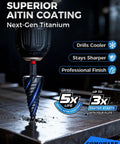 Step Drill Bit Set For Metal With Four Spiral Flute Bits 5-Piece 0.125 To 1.375 Inch Range AITIN Coated Hex Shank 0.25 Inch