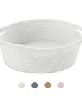 Rope Storage Basket With Handles For Pet Toys And Essentials Boho Woven Organizer Bin For Shelves 12 By 8 By 5 Inches White