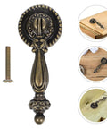 Vintage Zinc Alloy Cabinet Pull Handle Antique Style Single Hole Round Metal Drawer Pull For Kitchen Cupboard Wardrobe Furniture Hardware Large Old School Retro Cabinet Door Handle with detailed design and screw attachment shown separately.
