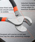 Heavy Duty 10 Inch Cable Cutters featuring high leverage grip for snipping 4/0 aluminum and 2/0 soft copper, with curved jaws.