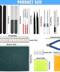 Diagram showing the sizes of items in 25-Piece Model Building Tools Kit For Hobbyists And DIY Enthusiasts With Cutting Sanding Engraving Disassembly