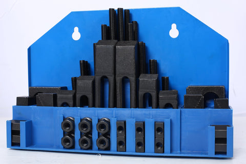 58Piece T Slot Clamping Kit For Mills And Machinists With T Slot Cleaner And Tightening Wrench in blue organizer