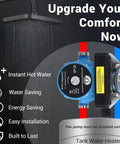 Hot Water Recirculating Pump Kit for Tank Water Heater with spray shower head and blue sensor valve, water-saving design.