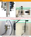 No Sweat Automatic Desktop Conveyor Labeler Supports 110V Power And Cracks Out Up To Sixty Labels Per Minute For Round Or Hex Bottles With Precision Fiber Optic Sensors close-up of sensors and guardrails