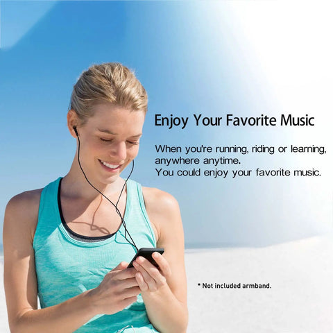 Woman using 32GB Portable MP3 Player With Speaker, Dope HiFi Lossless Sound, Built-In Earphones, 1.8 Inch HD Screen, outdoor setting