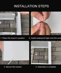 Installation steps for All Weather Steel Awning EV Charger Cover Wall Mount Shield showing securing the screws.