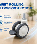 Real Smooth Roll 3 Inch Stem Caster Wheels With M12 Mount And Whisper Quiet Rubber Treads Heavy Duty Twin Wheel Casters For Care Beds Home Furniture That Handles Heavy Loads Like A Champ And Saves Floors, showcasing quiet rolling feature.