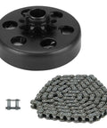 Centrifugal Go Kart Clutch Three Quarter Bore Ten Tooth Sprocket With 40 41 Chain 96 Links, clutch, chain close-up