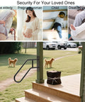 Top Tier U Shaped Handrail For Outdoor Steps And Indoor Stairs Wall Mounted Galvanized Steel Porch Deck Grab Bar shown beside outdoor dogs.