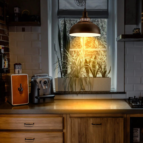 Industrial Pendant Lighting Set Dope Vintage Farmhouse Style Metal Ceiling Lamps With E26 Base Black 2 Pack in cozy kitchen space
