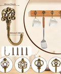 Image of Ten Pack Vintage Metal Wall Hooks Set With Bronze Finish Boho Style Decorative Hangers displayed with cups and utensils