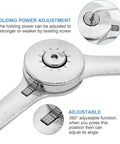 Close-up of 2 Pack Heavy Duty Folding Lid Stay Hinges with adjustable tension and zinc alloy material highlighting adjustments.