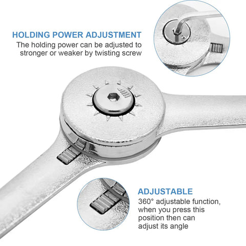 Close-up of 2 Pack Heavy Duty Folding Lid Stay Hinges with adjustable tension and zinc alloy material highlighting adjustments.