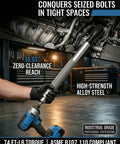 1/2 Drive Angled Impact Extension Wrench For Tight Spots With Lightweight Slick Build Ratcheting Flex Head shown with alloy steel construction.