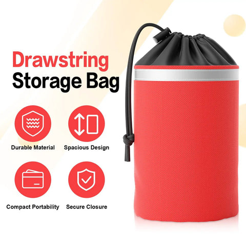 Reflective orange storage bag from Arborist Throw Line Kit With 15 Oz Throw Weight, 150 Ft Slick Polyester Rope, Coated For Smooth Rigging
