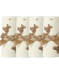 Breathable Cotton Gauze Bed Rail Teething Protector For Crib Sides with teddy bear pattern and brown ribbon