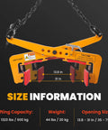 Heavy Duty Stone Lifting Clamp Features Boss Scissor Grip That Legitimately Hauls Up To One Thousand Three Hundred Twenty Three Pounds. Size info displayed.