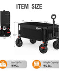 Heavy Duty Collapsible Wagon With Brakes For All Terrain Wheels, Portable Folding Utility Cart dimensions and folded view