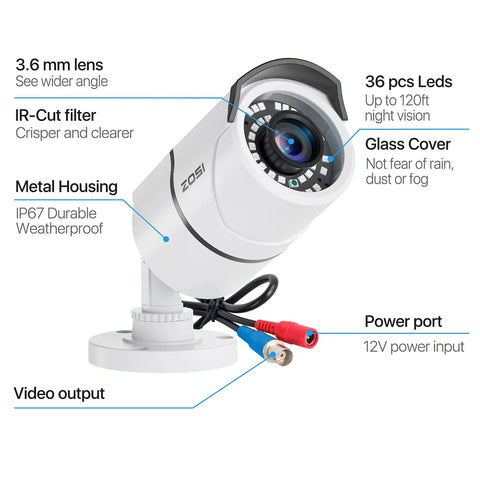4 Pack 2MP 1080P HD TVI Security Cams Outdoor Indoor IP67 Weatherproof Bullet CCTV With 36 LEDs Night Vision Up To 120Ft